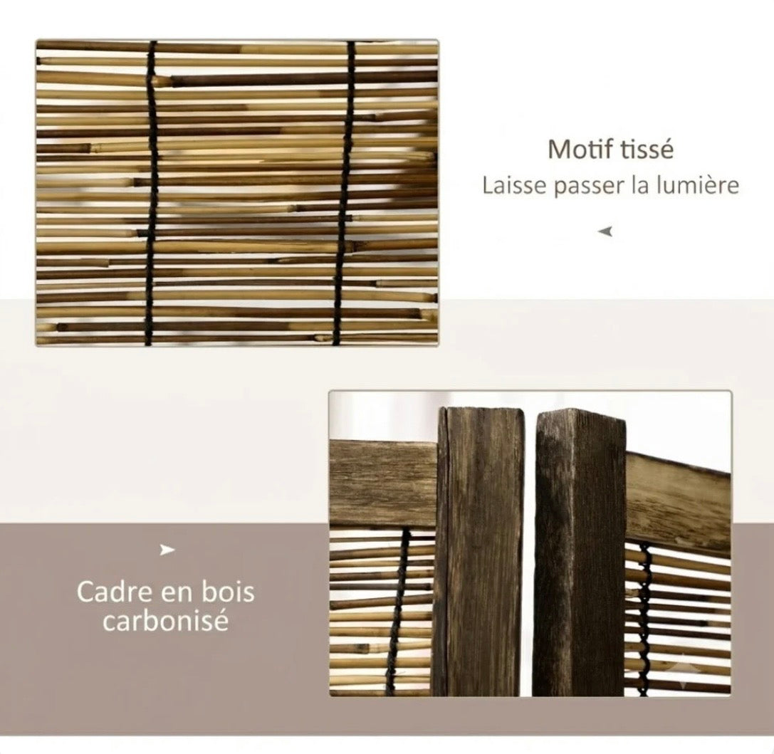 Paravent bois et rotin naturel