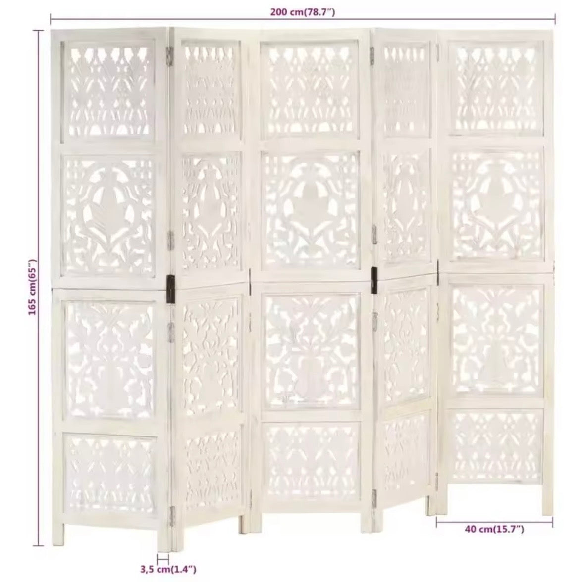 Paravent bois de manguier blanc