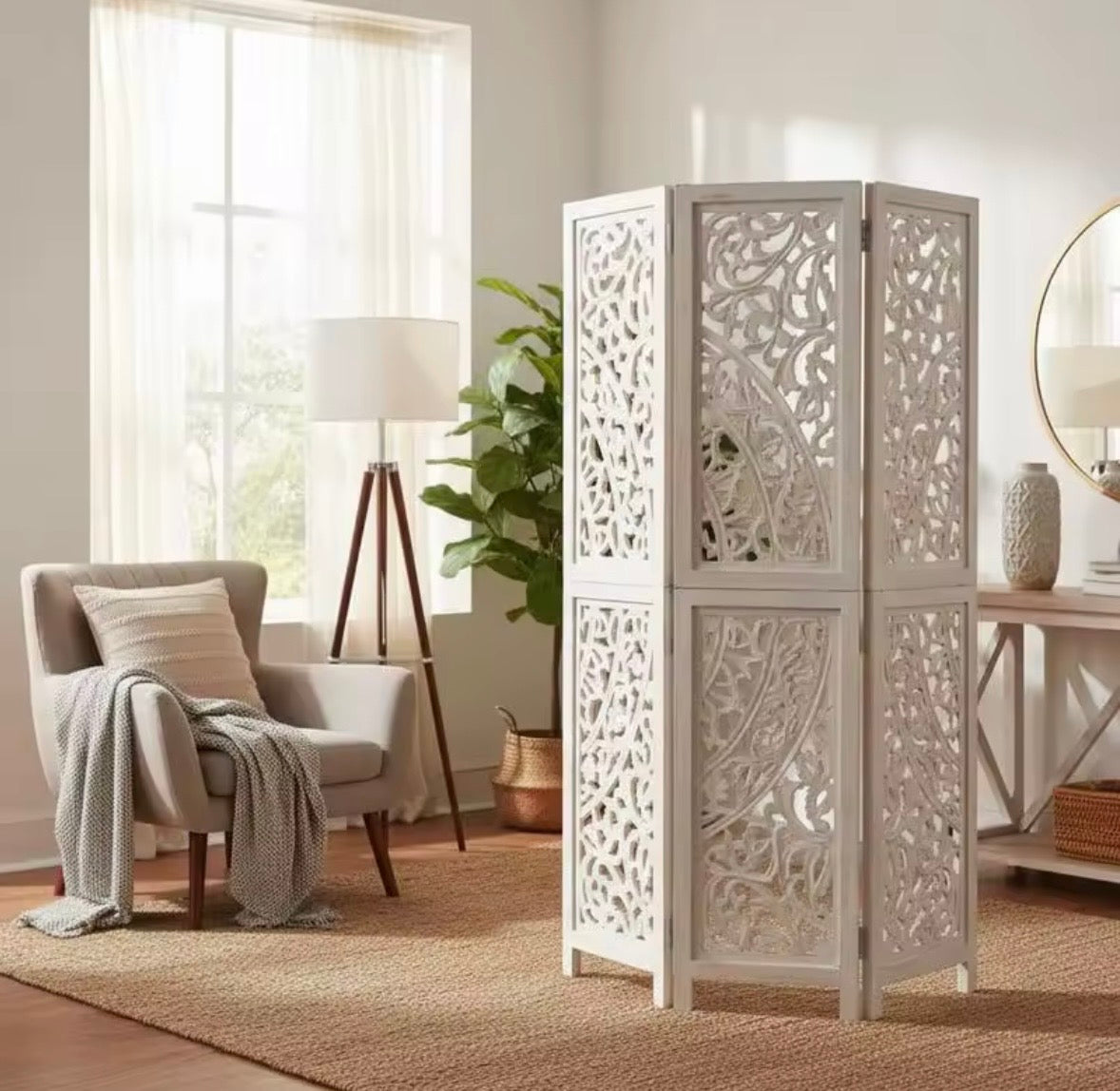 Paravent bois de manguier blanc