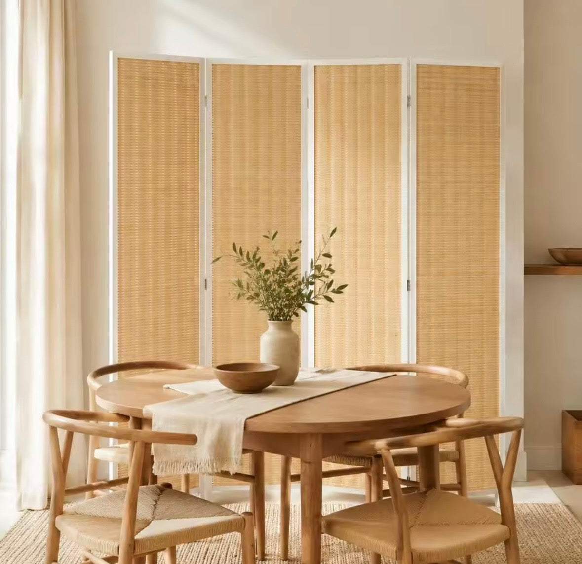 Paravent Bois Naturel & Fibres Tressées